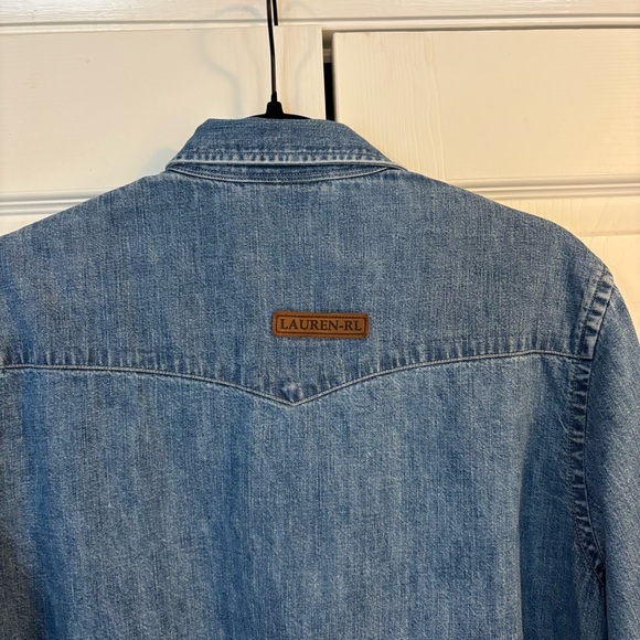 VTG Ralph Lauren Western Blue Denim Shirt with Pearl Buttons & Intricate Details - Picture 12 of 15